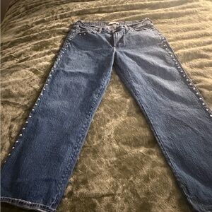 Blue Denim Jeans with Pearl Accents